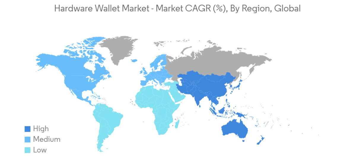 Hardware Wallet Market - Market CAGR (%), By Region, Global